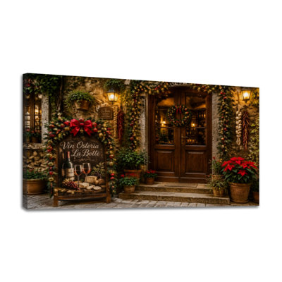 Canvas Wall Art traditional Italian restaurant historic center Spoleto central Italy Wall Decor for Living Room Bathroom Bedroom Office 24"H x 48"W Art Paintings, Ready to Hang
