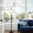 Dimmable Three-Bulb Curved Floor Lamp With Modern, Tall Tree-Shaped Design. Gray Linen Lampshade + Sturdy Base. Includes Three 1000-Lumen LED Bulbs. Suitable For Living Rooms, Bedrooms, And Offices.