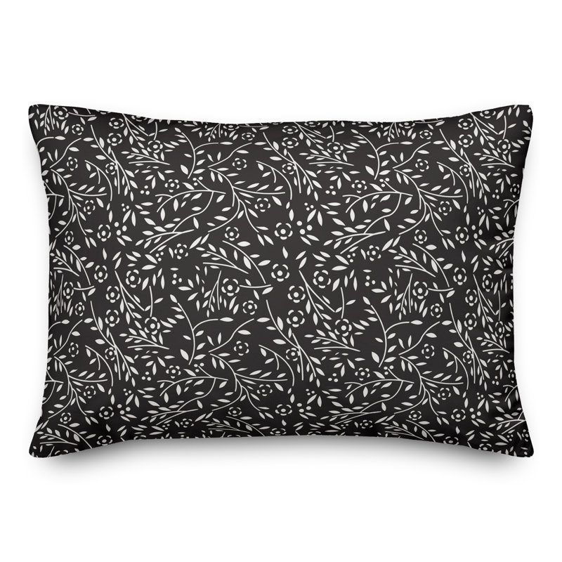 Floral Outdoor Reversible Throw Pillow, Black