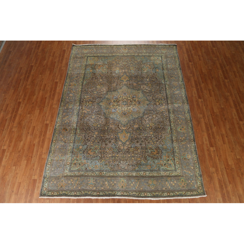 Tapis persan Tabriz patiné délavé surteint 8 x 11