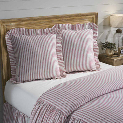 Timeless Ticking Red Ruffled Fabric Euro Sham