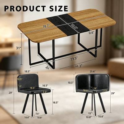 Ensemble de table de salle à manger 9 pièces 9 pièces, plateau de table en mélamine grain de bois bicolore et bois noir avec 8 chaises en similicuir noir, mobilier de salle à manger moderne à 8 places pour les réunions de famille