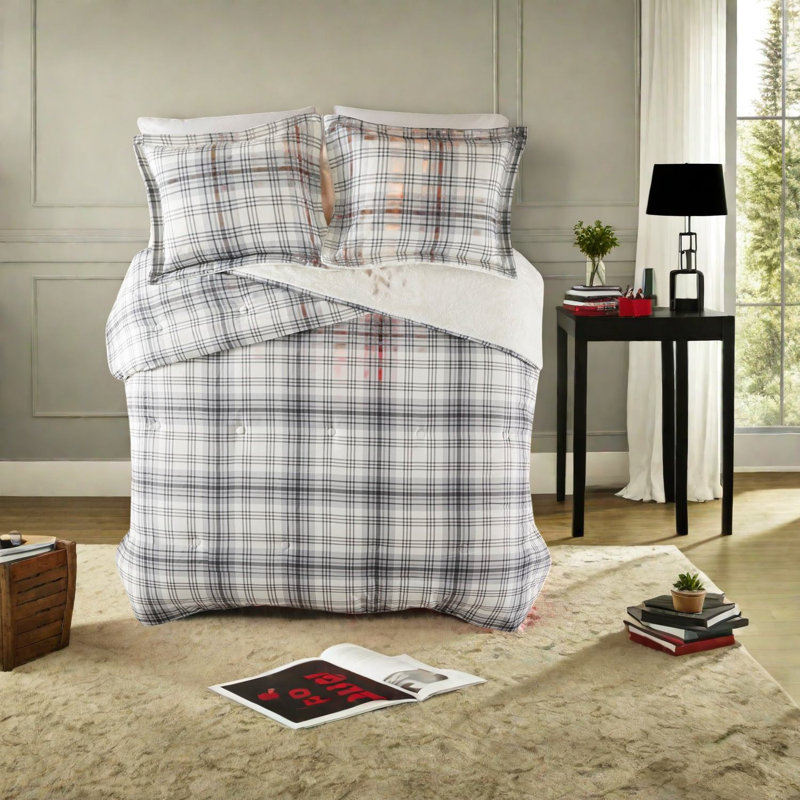 Cozy Bedding Sets, Polyester Comforter, Modern Plaid Style For Home