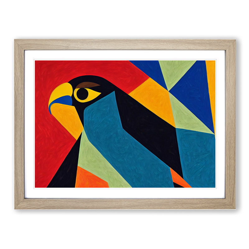 Abstract Eagle Bird Vol.2 1 Piece Single Picture Frame Wall Art, 46cm H x 64cm W x 2cm D, Oak