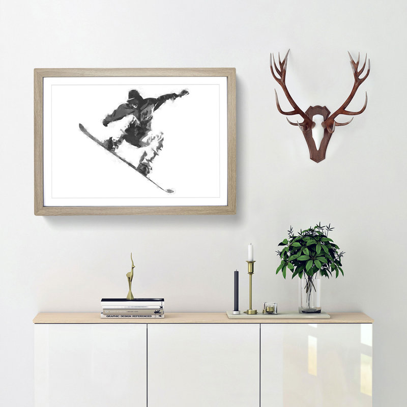The Snowboarder - Picture Frame Painting Print, 45cm H x 63cm W x 2cm D, Oak Framed