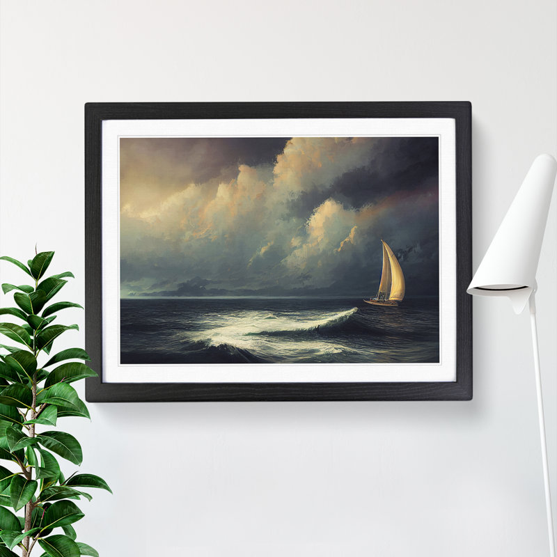 XH1022-7614X Sailing Boat On The Sea - Single Picture Frame Painting, 46cm H x 64cm W x 2cm D, Black 