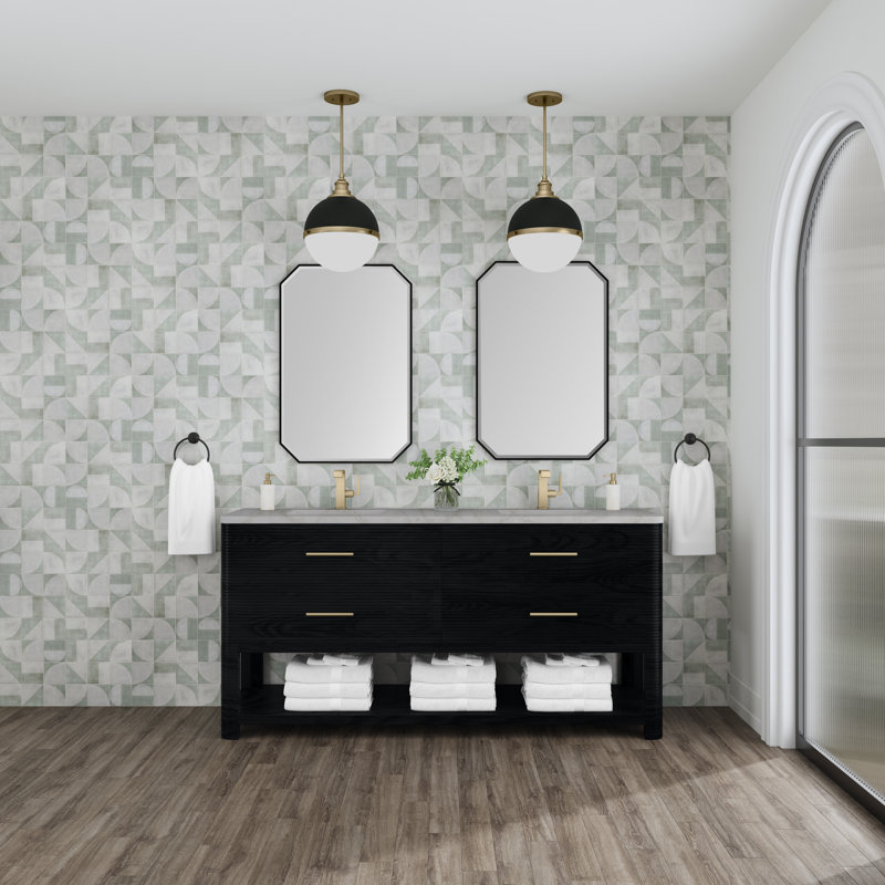 Meuble-lavabo double l 72 po Lucian, Argent victorien Silestone, Single Hole