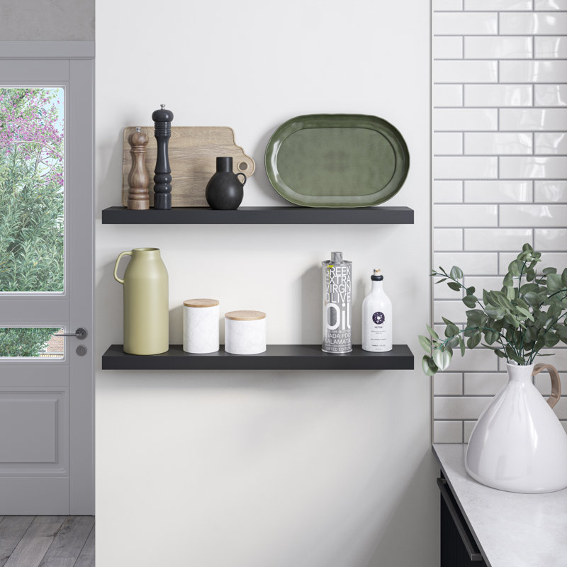 Sydney 36" W x 6" D Floating Shelves Set with Invisible Wall Mount Brackets, Black