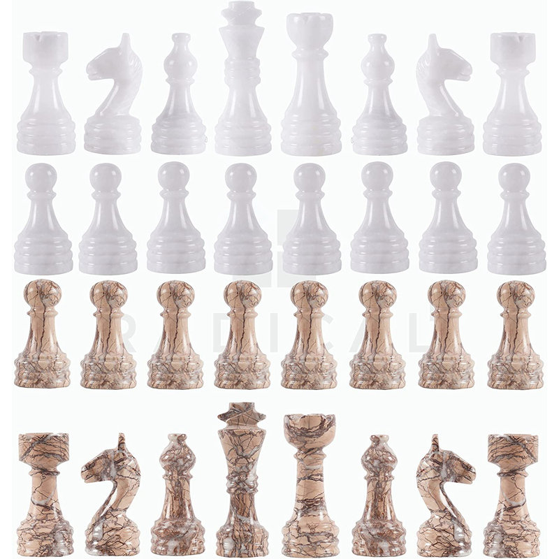 Ensemble de jeu d'échecs et de dames fait à la main Marinara / blanc 2 en 1