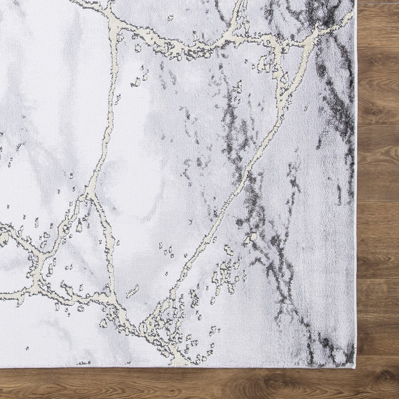 Gray Marble Abstract Synthetic Area Rug, 6'7" x 9'3"