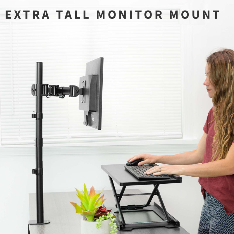 Black Adjustable Single Monitor Desk Mount with Extra Tall Pole