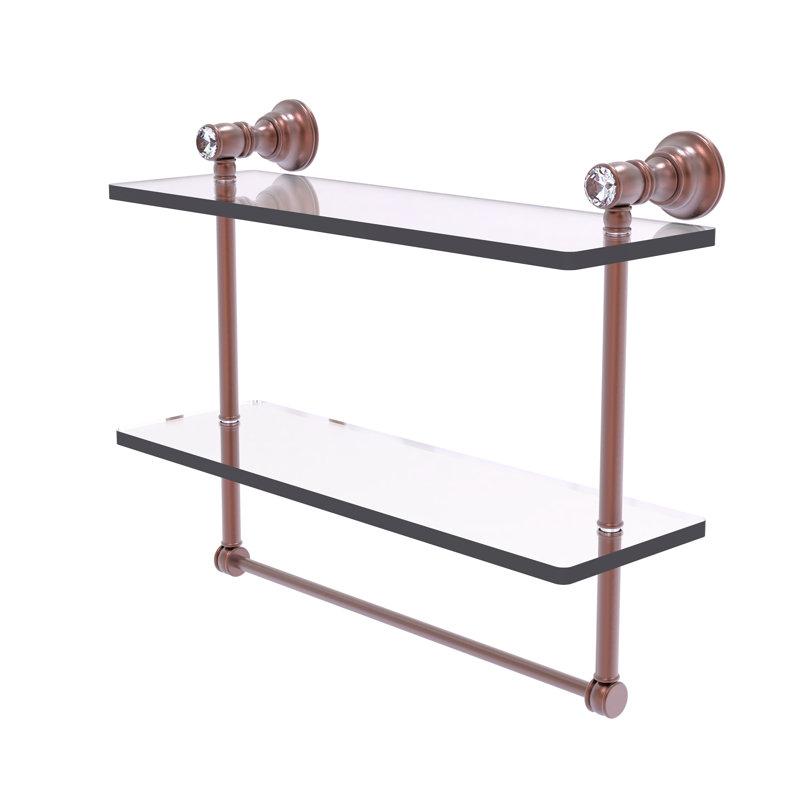 Freyja 2 Piece Glass Accent Shelf with Towel Bar, Antique Copper, 5.54" H x 16" W x 9.5" D