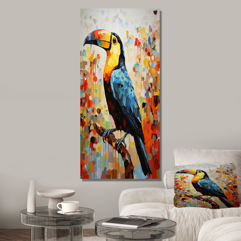 Jaune et bleu, jungle tropicale toucan, art animalier toucan, Toile tendue, H 40 po x l 30 po