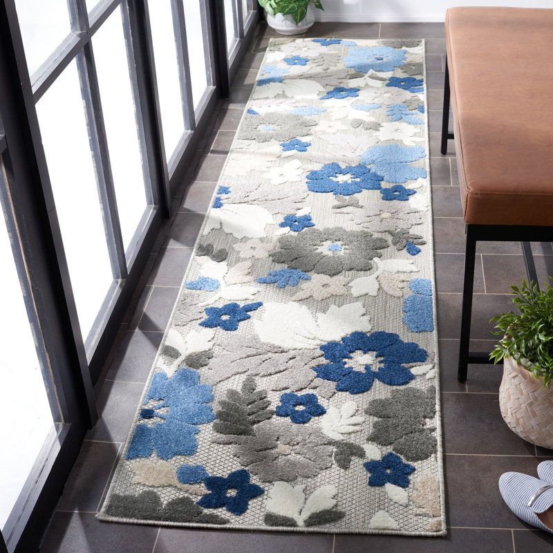 Tapis d'intérieur / extérieur floral Delly Performance, Tapis de couloir 2 pi 2 po x 11 pi