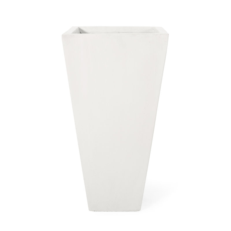 13" White Cast Stone Outdoor Planter - Sleek And For Garden Decor Matte Enhance Beauty Of Your Living, White