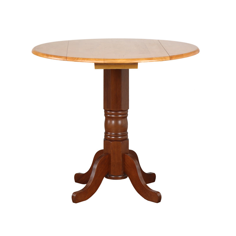 Azizi Solid Wood Solid Wood Top Pedestal Dining Set, Nutmeg with Light Oak