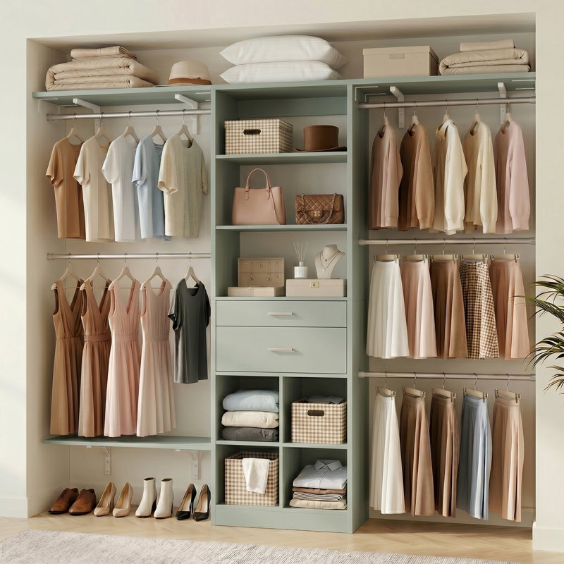 Système d'organisation de 22 à 96 po avec tiroirs en bois, H 80 po x l 96 po x P 15,8 po, Vert crabe
