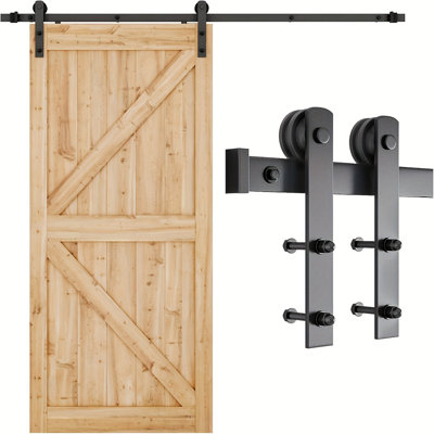Black Rustic Straight Design Single Track Bypass Two Door Hardware Kit (door Not Included)