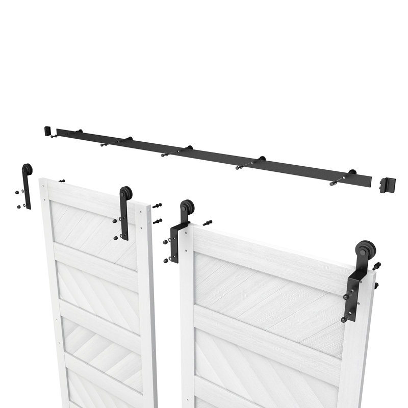 Portes de grange doubles en bois manufacturé avec panneaux de vagues, 84 po x 84 po, Blanc