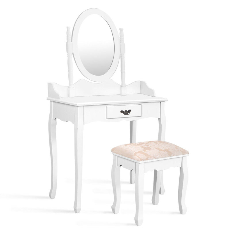 Ensemble coiffeuse et tabouret Pritchett, blanc