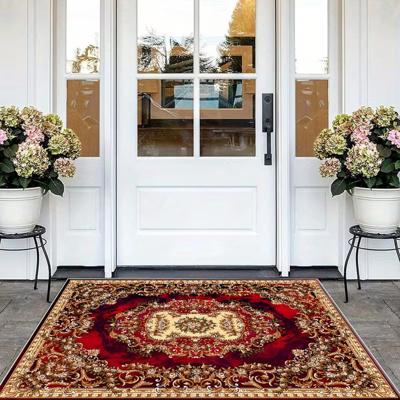 Ornate Red And Gold Area Rug, Soft And Lightweight, Suitable For All Seasons, Easy To Maintain And Easy To Clean, Machine Washable Carpet Floor Mat, Suitable For Living Room, Bedroom, Hallway, Balcony, Patio, Room Decor, Home Decor, Outdoor Decor