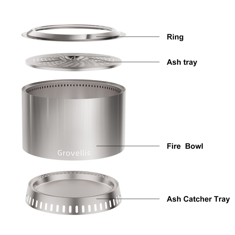 18.7'' H X 27'' W Stainless Steel Smokeless Fire Pit, Outdoor Low Smoke Wood Burning Fire Pit, Silver