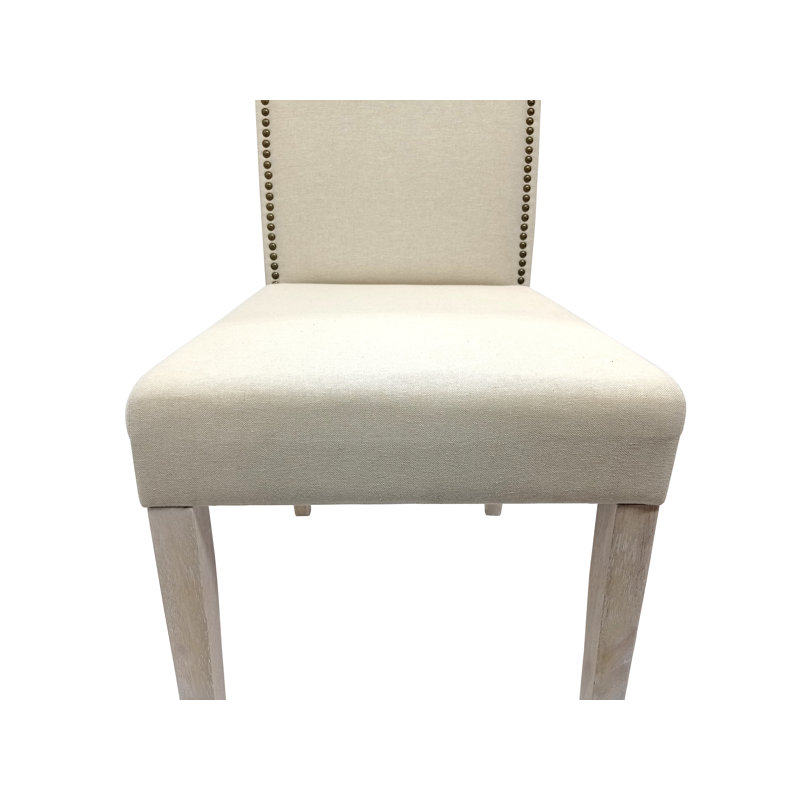 Maelynn 18'' H Linen Upholstered Dining Chair, Weathered Gray, Beige