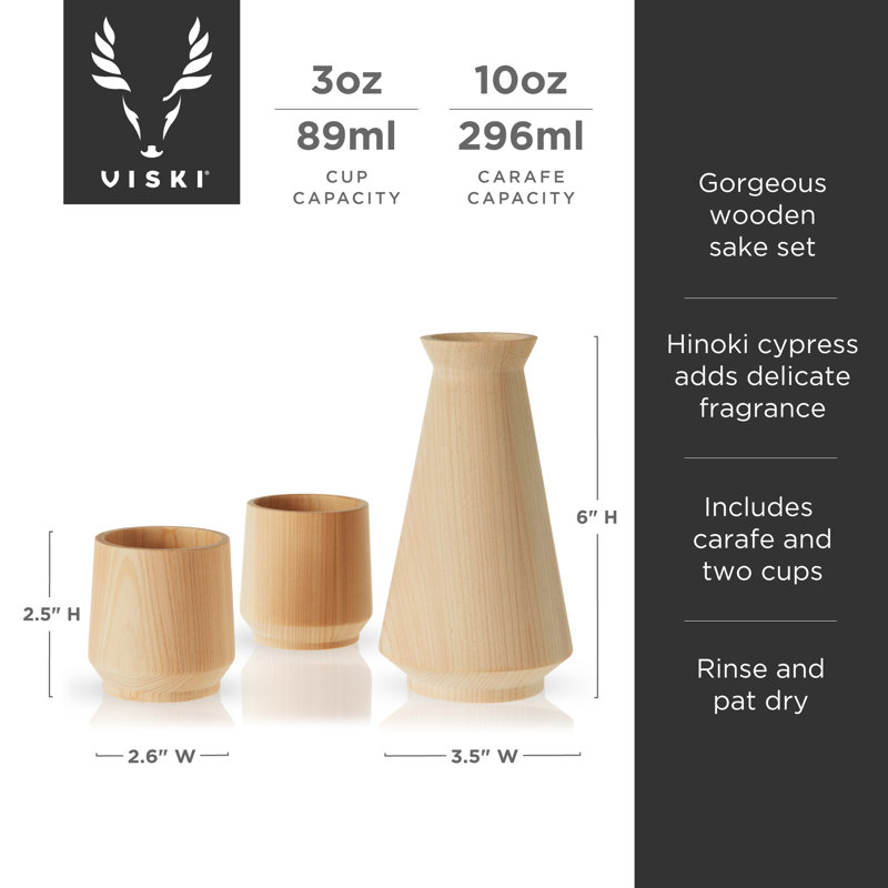 Ensemble de saké 3 pièces Hinoki Cypress
