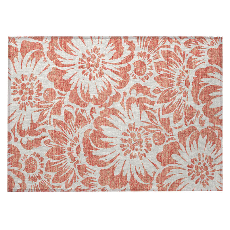 Tapis intérieur lavable antidérapant floral saumon et ivoire 2 pi x 3 pi