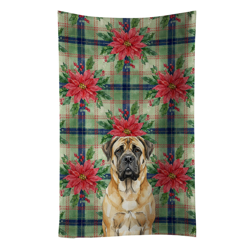 Fawn Mastiff Christmas PoinsettIas Kitchen Towel, Fawn Mastiff