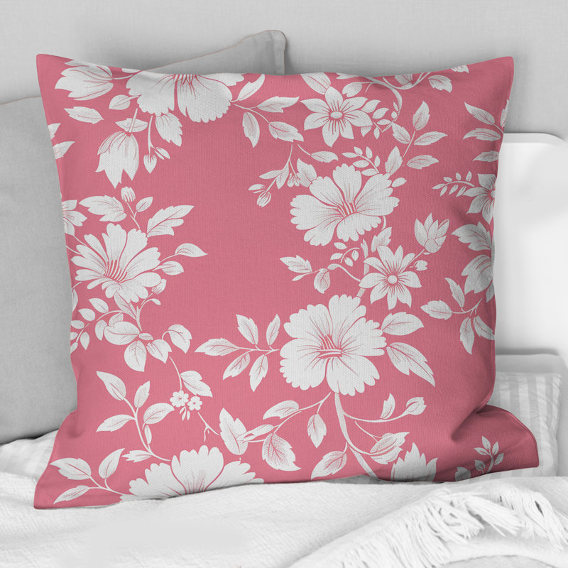 Coussin décoratif à motif de jardins floraux blancs et roses II, H 18 po x l 18 po