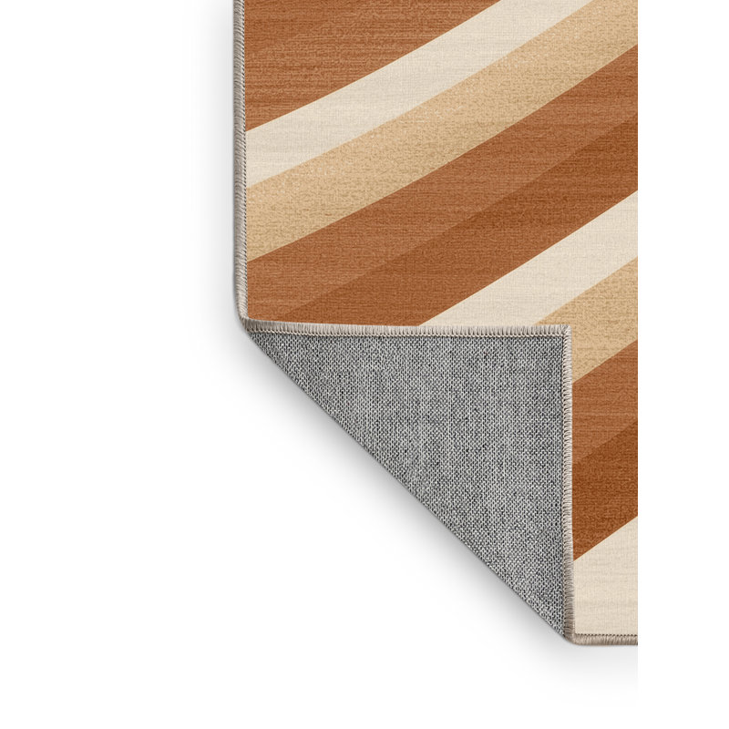 Machine Washable Yonkers Triple Jump Modern & Contemporary Striped Rug in Beige – Beige Binding, 5x7