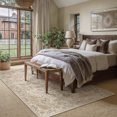 Aurea Distressed Vintage Machine Washable Area Rug with Non-Slip Backing