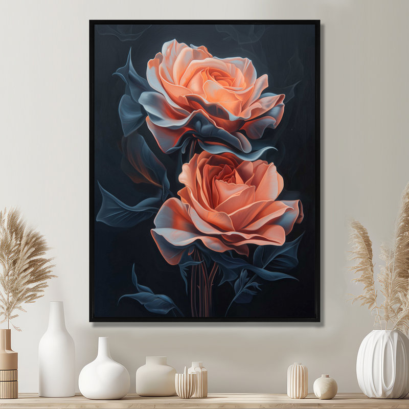 Ora rose gris Midnight Rose Elegance - Roses, art mural encadré, Noir, Reproduction avec cadre flottant, H 20 po x l 12 po