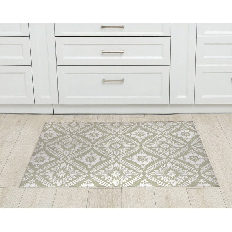 Tapis de cuisine à motif géométrique Talia, Rectangulaire 3 pi x 5 pi, Sauge