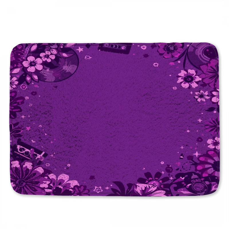 Tapis de bain mauve à motif floral, L 34 po x L 21 po