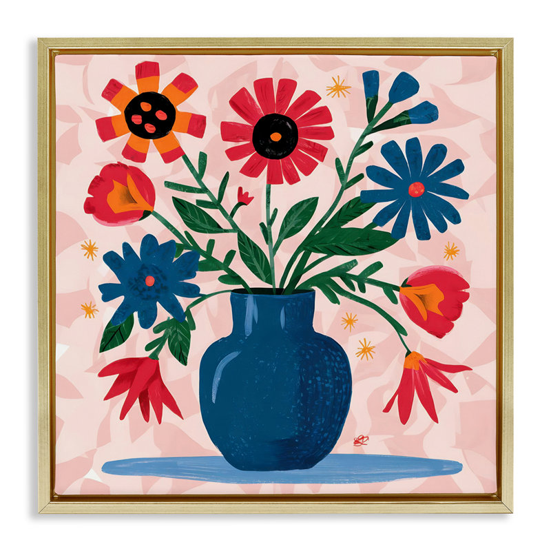  «Vibrant Mixed Flowers», art mural par LSR Design Studio, H 18 po x l 18 po, Cadre flottant métallique doré