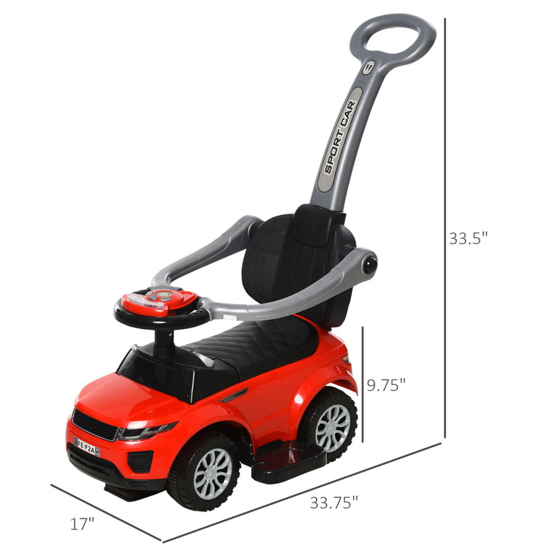 Red 3-in-1 Kid's Ride-On Push Car Stroller