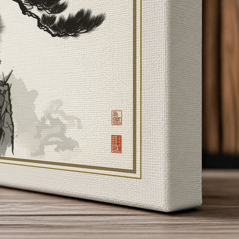 Pine on Stone Japandi 1 Piece Wrapped Canvas Wall Art, 36x24 - 91.4 x 61.0 cm, Cream Border