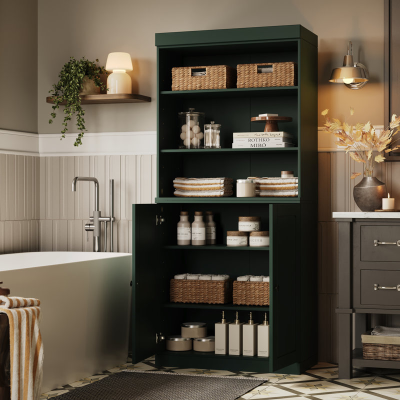 Palace Imports 100% Solid Wood Bathroom Storage Cabinet, Raised Panel Doors, Adjustable Shelves, 32" Wide, 71.5" Tall, Green