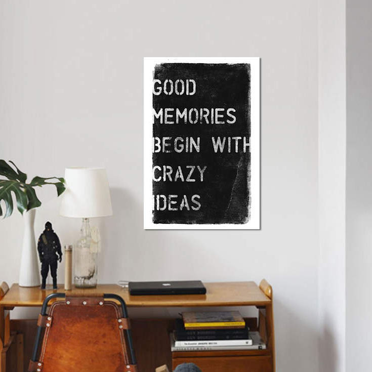« fou ideas i », art textuel sur toile, H 12 po x l 8 po x P 0,75 po, Pas de tapis, Toile tendue
