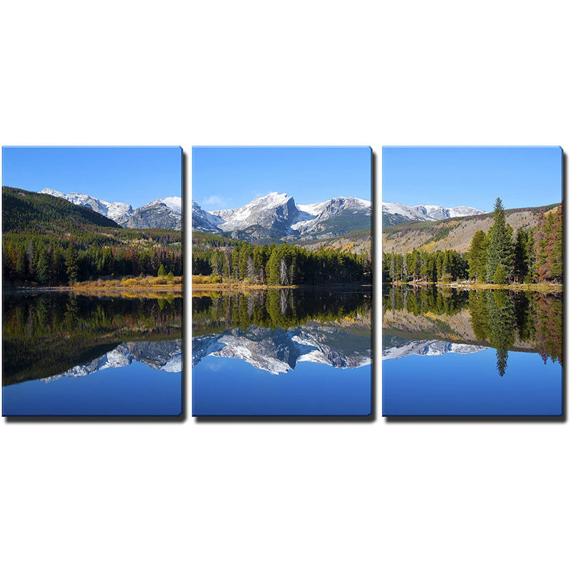 «Nature Landscape Sprague Lake Rocky Mountain», ensemble de 3 reproductions de photos, H 36 po x l 24 po, Toile tendue