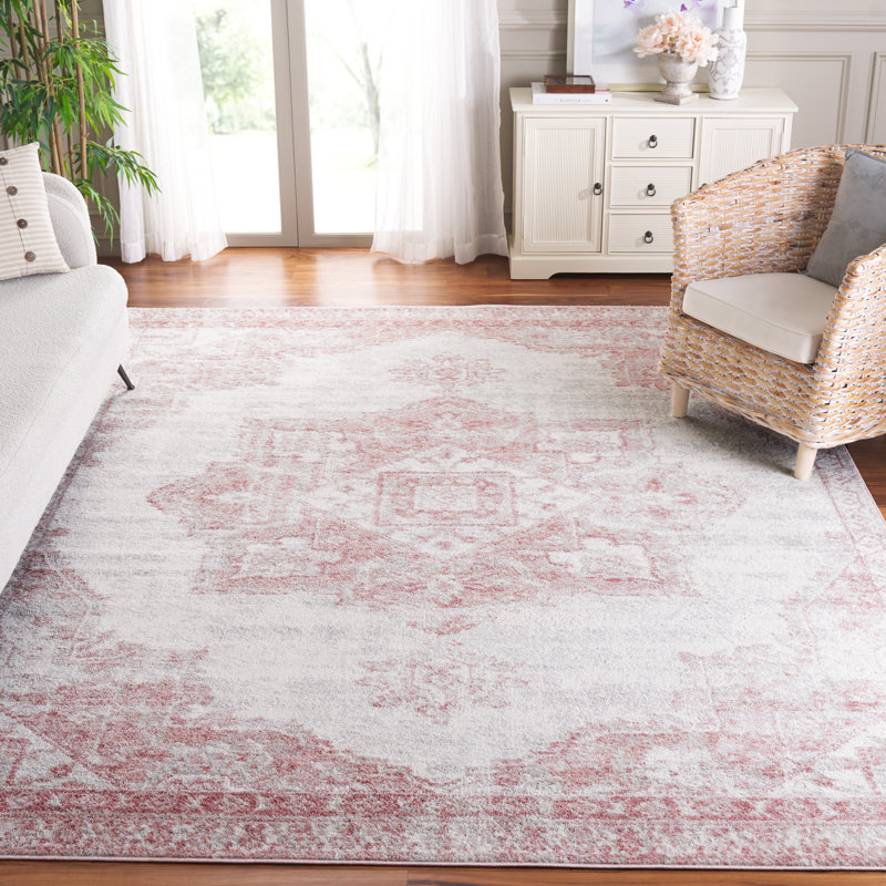 Lowrey Ivory/Gray/Pink Rug, Rectangle 3' x 5'