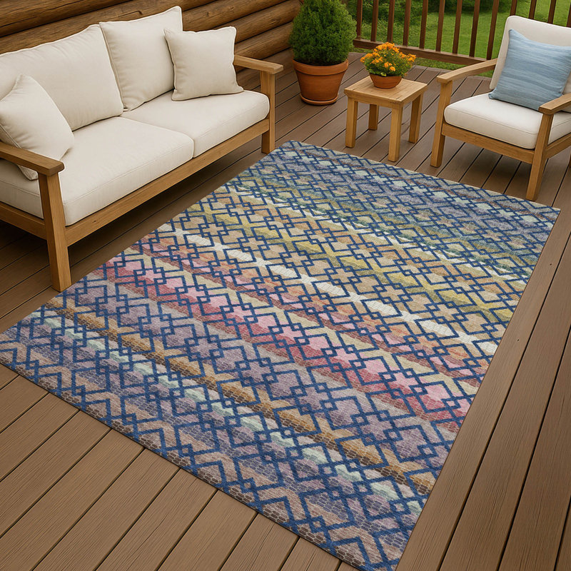 Machine Washable Indoor/Outdoor Chantille ACN2531 Stripes Rug, Navy, Rectangle 3' x 5'