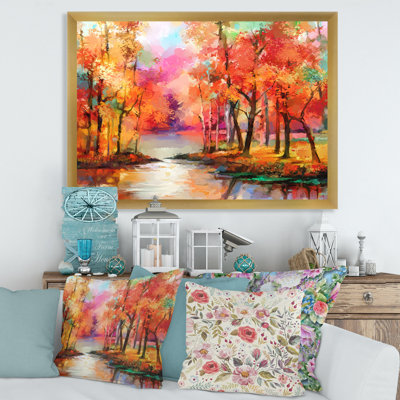 «Colorful Autumn Trees by the Lake in Autumn», peinture sur toile