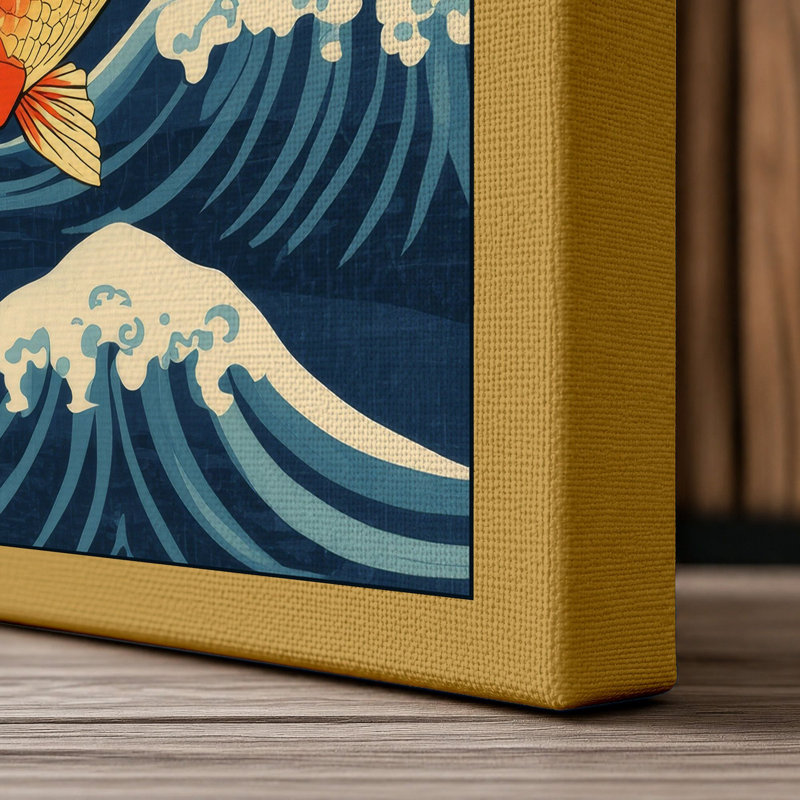 Dancing Koi Japandi - Wrapped Canvas, 36x24 - 91.4 x 61.0 cm, Ochre Border