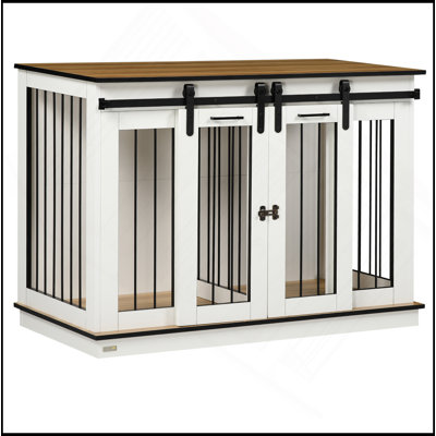 Dog Crate Furniture With Divider, Dog Crate End Table For Small To Large Dogs, Large Indoor Dog Kennel With Double Doors, 47"W X 23.5"D X 35"H