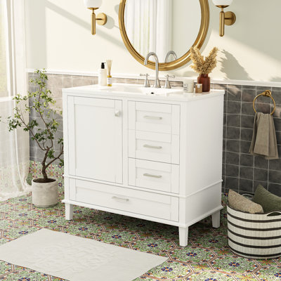 36" Bathroom Storage Unit With Soft Close Door - Practical And Quiet For Your White Ceramic Top Stylish Furniture