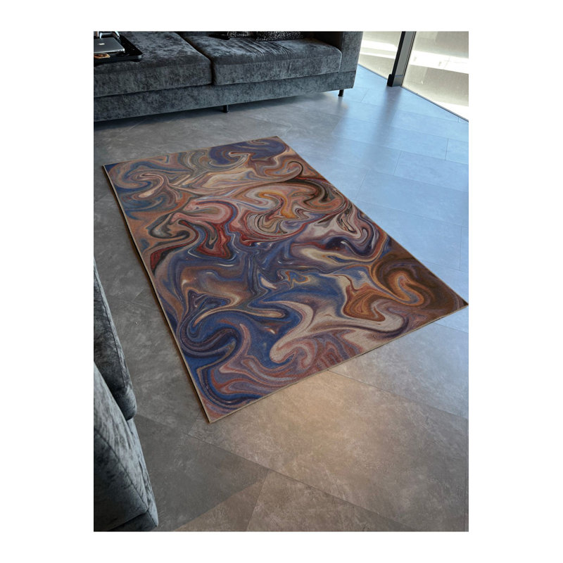 Tapis décoratif moderne abstrait à motif spiral ondulé abstrait, Sous-tapis rectangulaire 2 pi 6 po x 4 pi 11 po