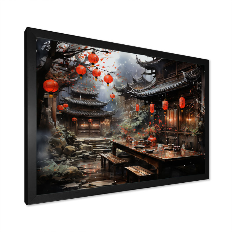 «China Red Lantern I» sur toile, H 12 po x l 20 po x P 1 po, Cadre flottant noir